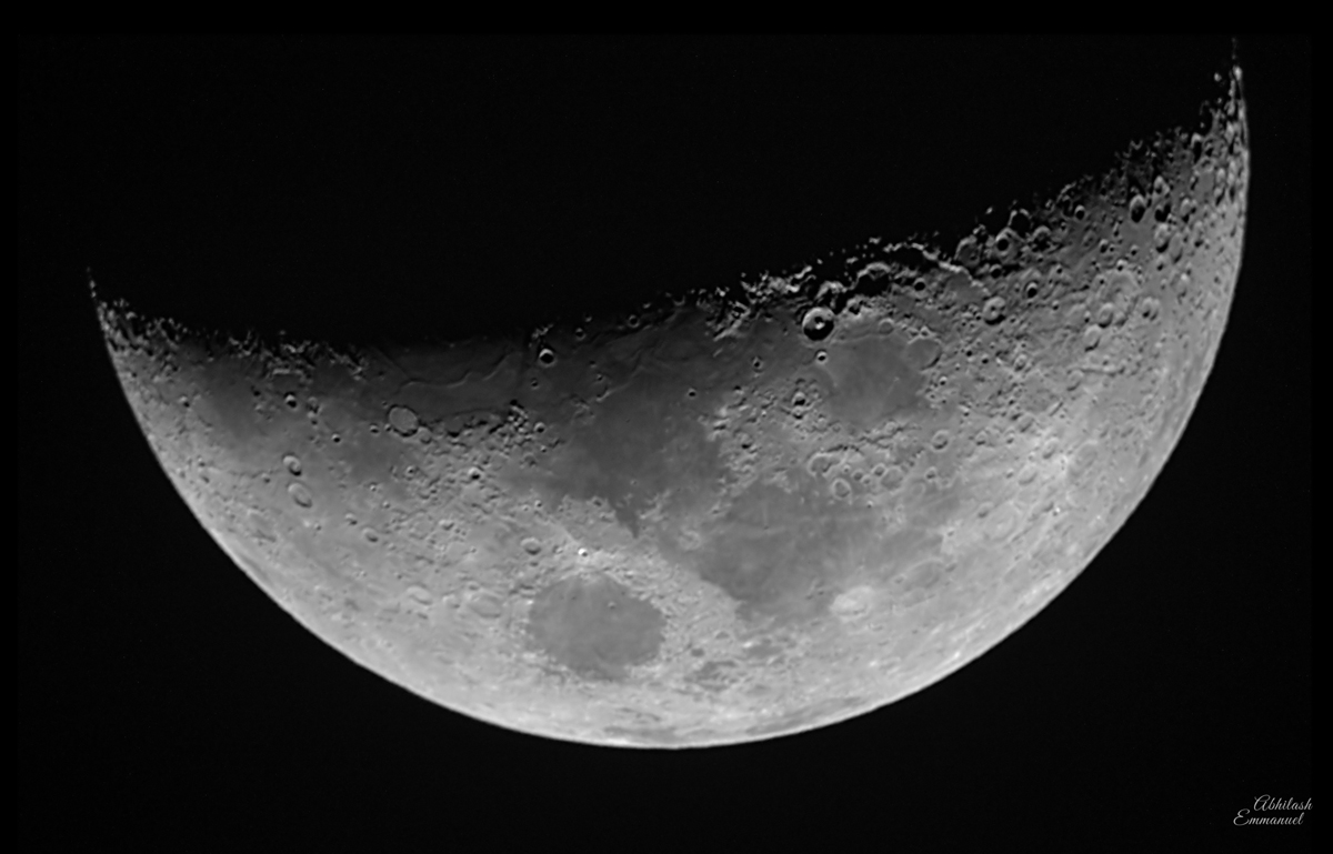 Crescent moon showing crater detail